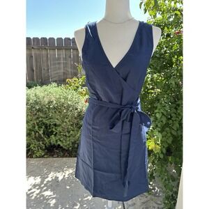 Andie‎ Swim Linen The Cacela Wrap Dress Cover Up In Midnight Blue Size Large NWT